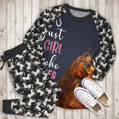 Just A Girl Who Loves Horse Pajama Set | Pajamas | Cotton Sleepwear Sets | Soft Long Sleeve Pjs | Raglan Shirt and Pants Set