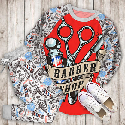Barber Pajama Set | Pajamas | Cotton Sleepwear Sets | Soft Long Sleeve Pjs | Raglan Shirt and Pants Set