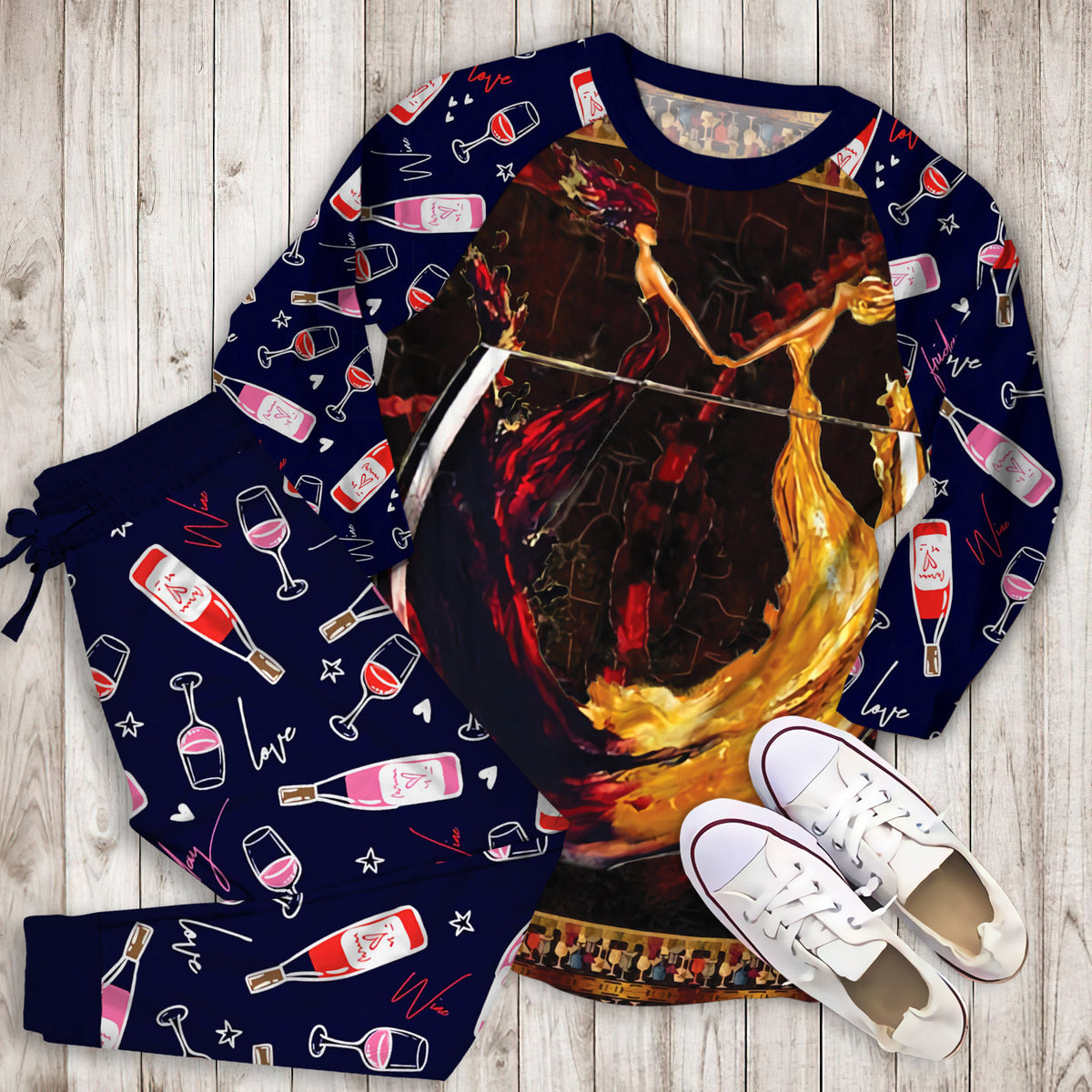 Wine Pajama Set | Pajamas | Cotton Sleepwear Sets | Soft Long Sleeve Pjs | Raglan Shirt and Pants Set