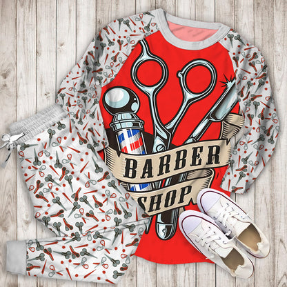 Barber Pajama Set | Pajamas | Cotton Sleepwear Sets | Soft Long Sleeve Pjs | Raglan Shirt and Pants Set