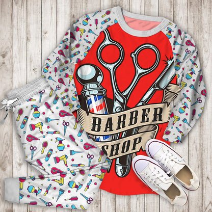 Barber Pajama Set | Pajamas | Cotton Sleepwear Sets | Soft Long Sleeve Pjs | Raglan Shirt and Pants Set
