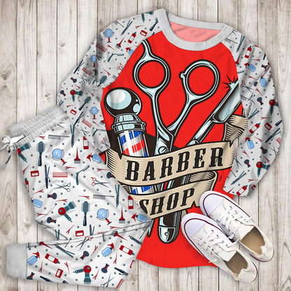 Barber Pajama Set | Pajamas | Cotton Sleepwear Sets | Soft Long Sleeve Pjs | Raglan Shirt and Pants Set