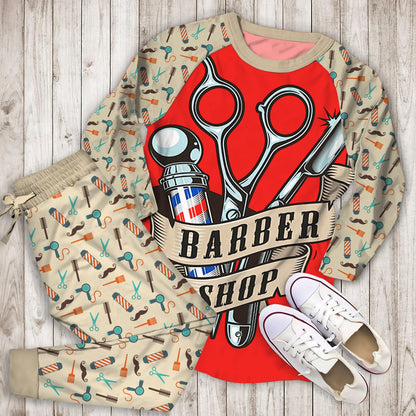 Barber Pajama Set | Pajamas | Cotton Sleepwear Sets | Soft Long Sleeve Pjs | Raglan Shirt and Pants Set