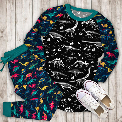 Black Dinosaur Pajama Set |Sleepwear Pjs Sets | Raglan Shirt Pants Set