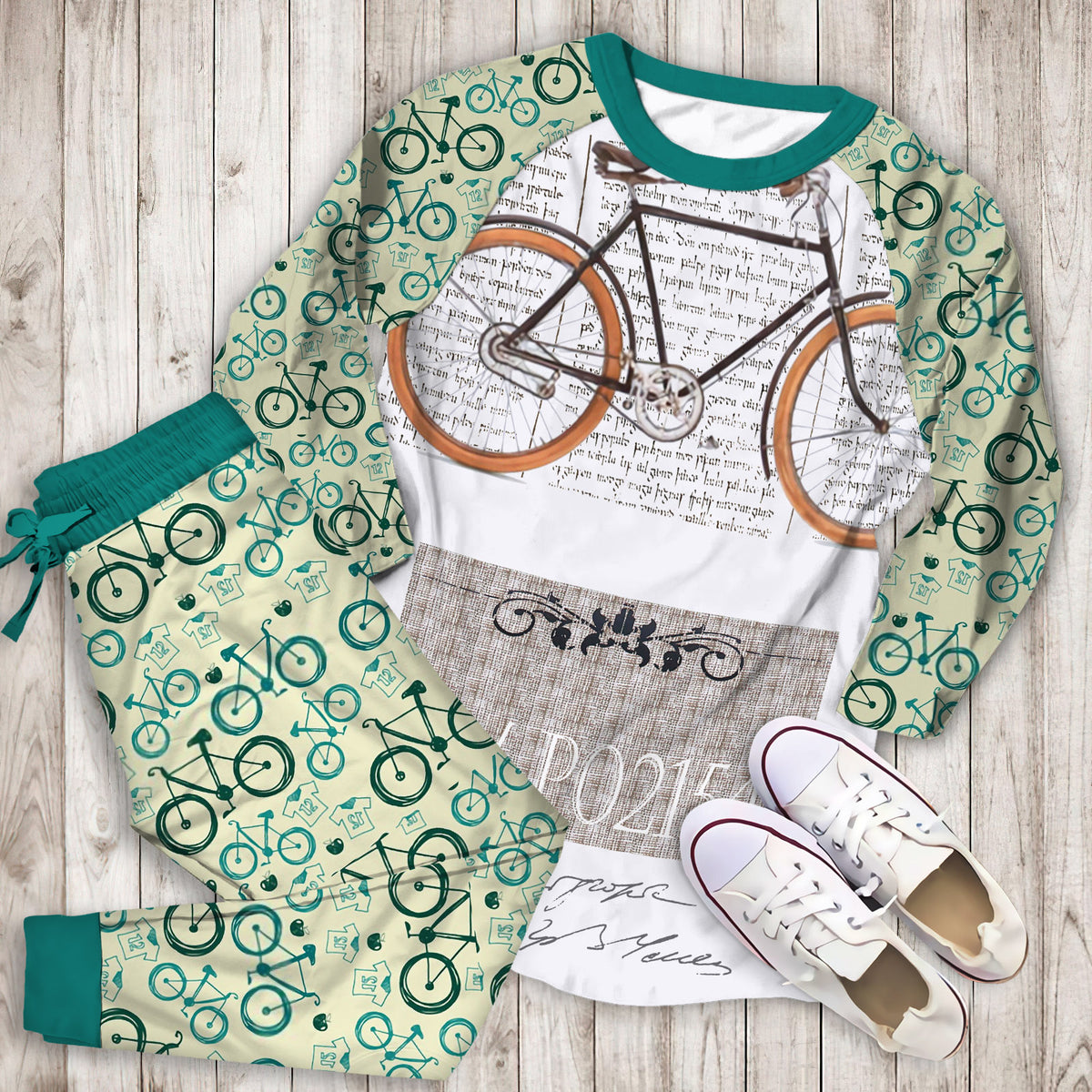 Bicycle Pajama Set | Pajamas | Cotton Sleepwear Sets | Soft Long Sleeve Pjs | Raglan Shirt and Pants Set