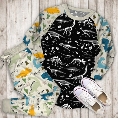Black Dinosaur Pajama Set |Sleepwear Pjs Sets | Raglan Shirt Pants Set
