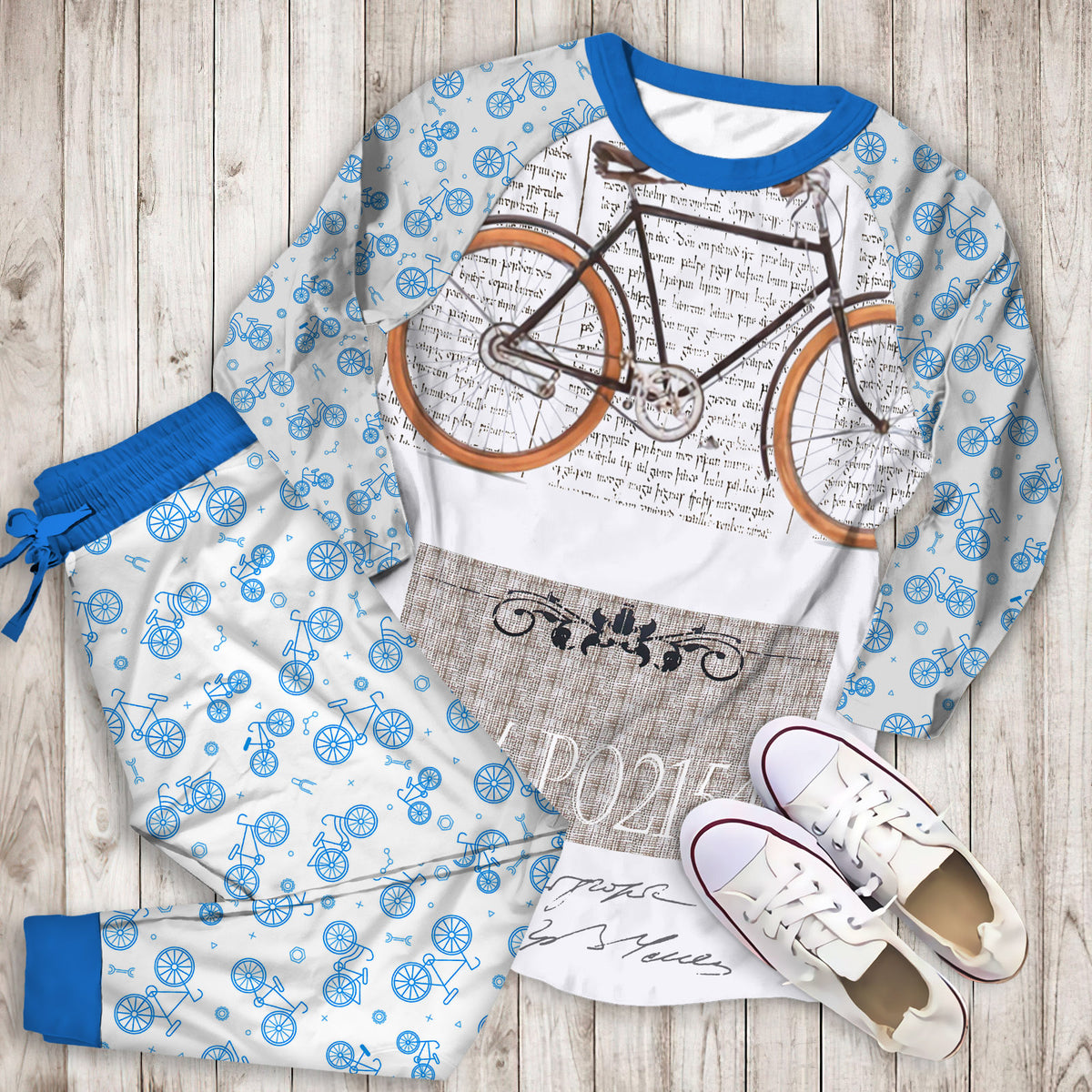 Bicycle Pajama Set | Pajamas | Cotton Sleepwear Sets | Soft Long Sleeve Pjs | Raglan Shirt and Pants Set
