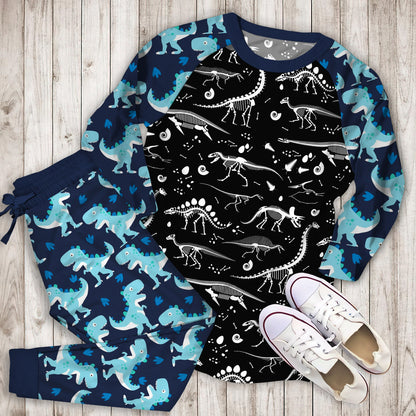 Black Dinosaur Pajama Set |Sleepwear Pjs Sets | Raglan Shirt Pants Set