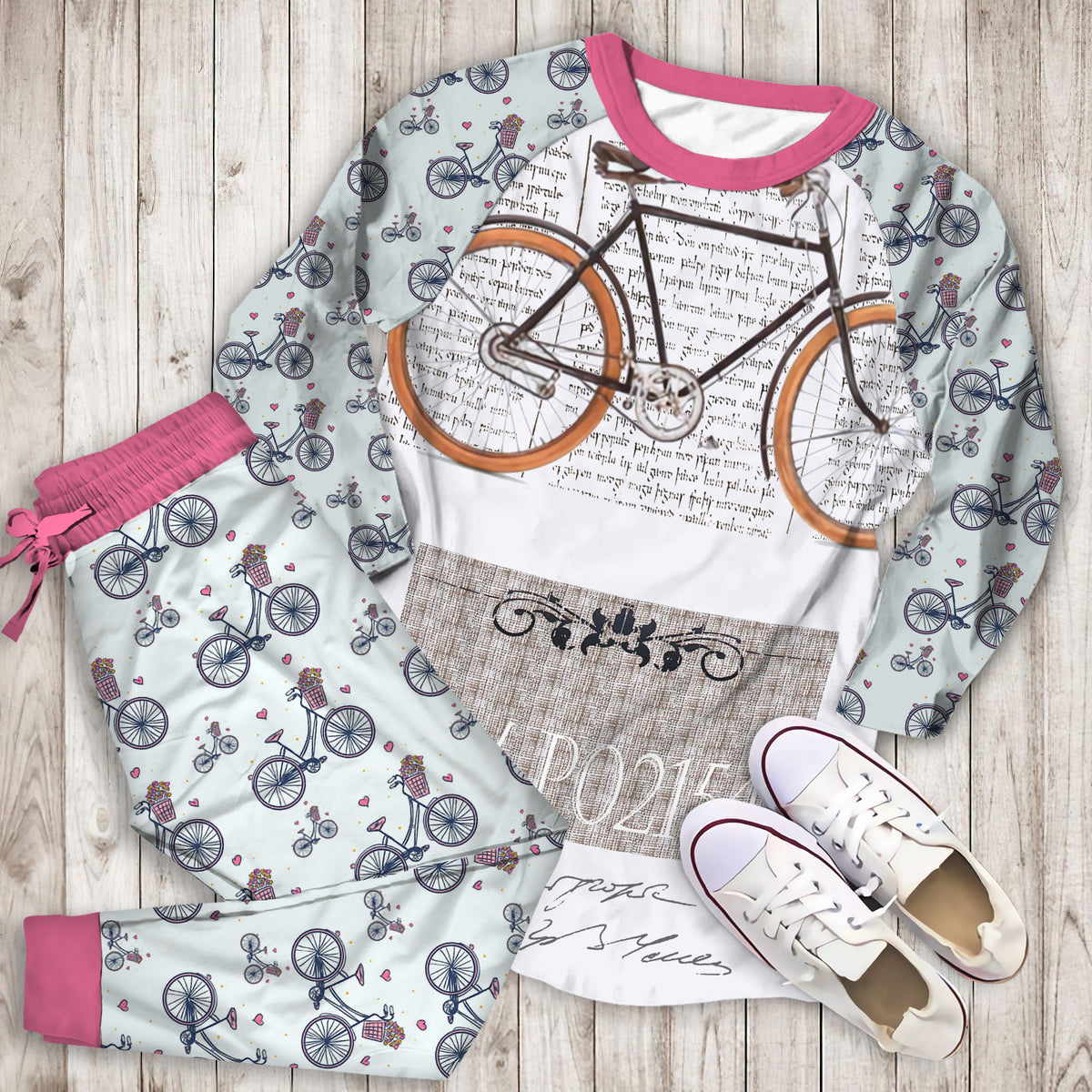 Bicycle Pajama Set | Pajamas | Cotton Sleepwear Sets | Soft Long Sleeve Pjs | Raglan Shirt and Pants Set