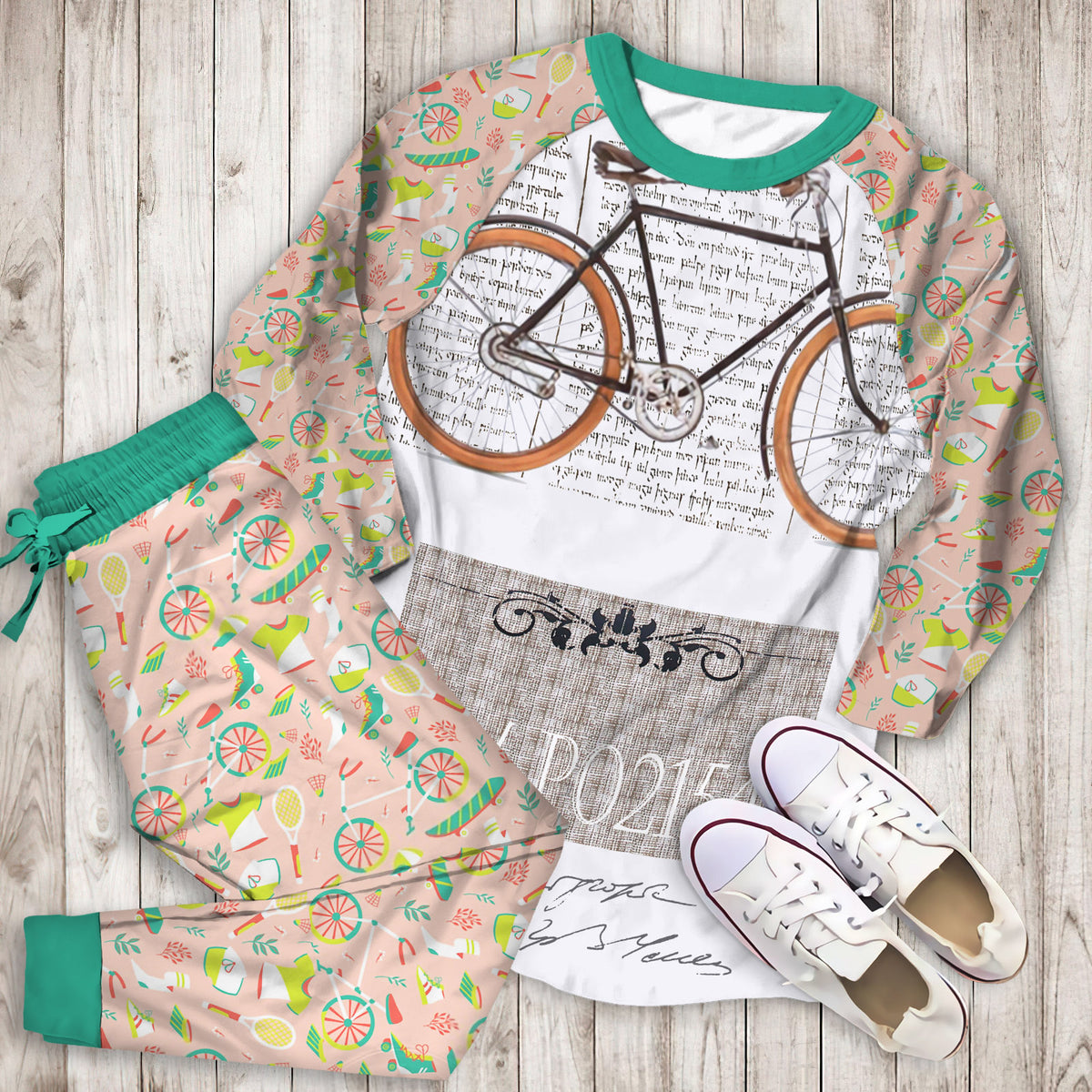 Bicycle Pajama Set | Pajamas | Cotton Sleepwear Sets | Soft Long Sleeve Pjs | Raglan Shirt and Pants Set