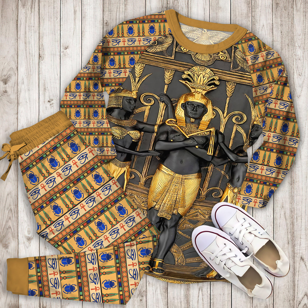 Egypt Pajama Set | Pajamas | Cotton Sleepwear Sets | Soft Long Sleeve Pjs | Raglan Shirt and Pants Set