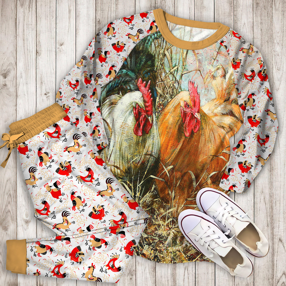 Rooster Pajama Set | Pajamas | Cotton Sleepwear Sets | Soft Long Sleeve Pjs | Raglan Shirt and Pants Set