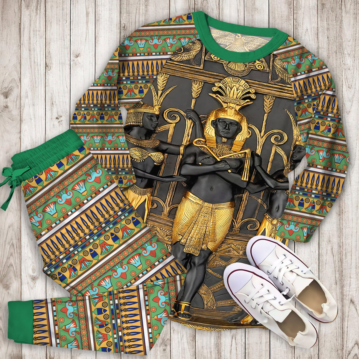 Egypt Pajama Set | Pajamas | Cotton Sleepwear Sets | Soft Long Sleeve Pjs | Raglan Shirt and Pants Set