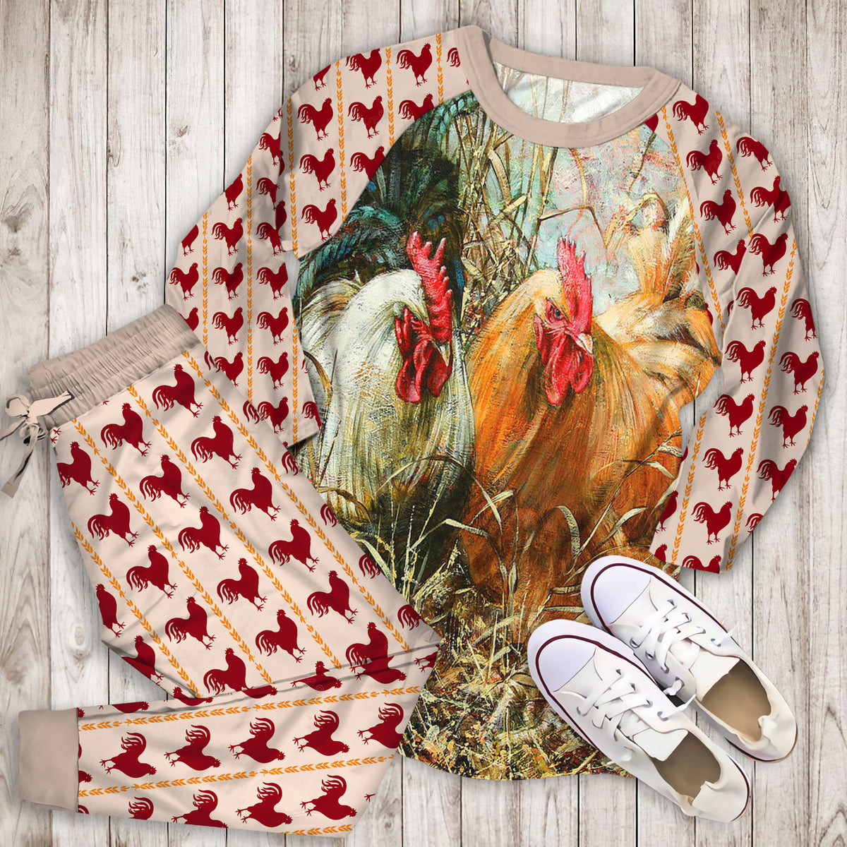 Rooster Pajama Set | Pajamas | Cotton Sleepwear Sets | Soft Long Sleeve Pjs | Raglan Shirt and Pants Set
