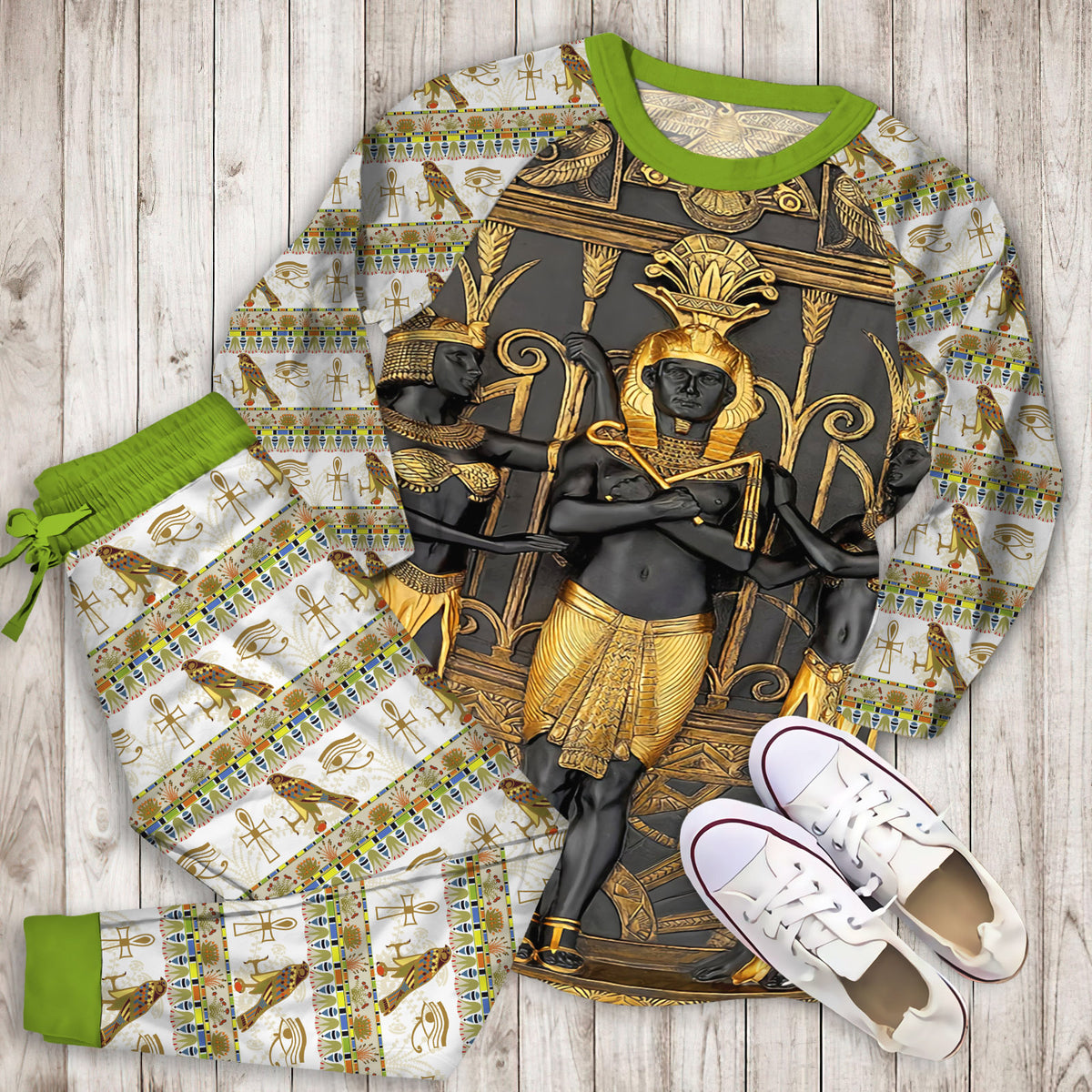Egypt Pajama Set | Pajamas | Cotton Sleepwear Sets | Soft Long Sleeve Pjs | Raglan Shirt and Pants Set