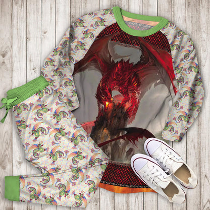 Dragon Pajama Set | Pajamas | Cotton Sleepwear Sets | Soft Long Sleeve Pjs | Raglan Shirt and Pants Set