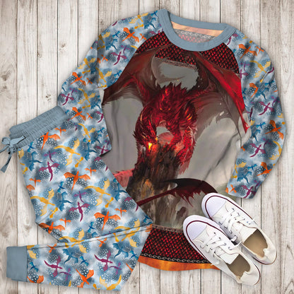 Dragon Pajama Set | Pajamas | Cotton Sleepwear Sets | Soft Long Sleeve Pjs | Raglan Shirt and Pants Set