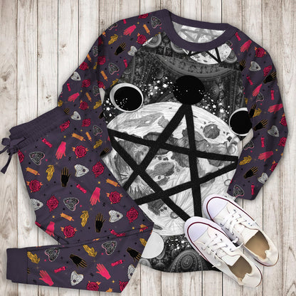 Wicca Pentagram Moon Pajama Set | Pajamas | Cotton Sleepwear Sets | Soft Long Sleeve Pjs | Raglan Shirt and Pants Set