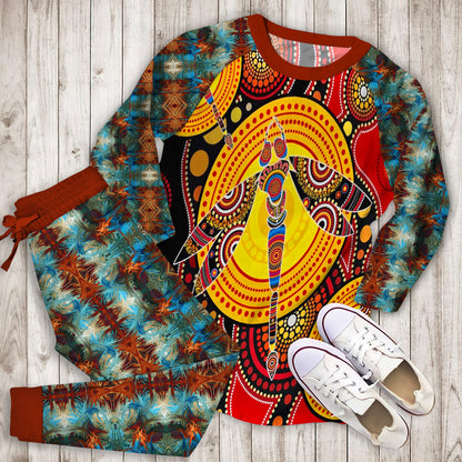 Aboriginal Dragonfly Australia Pajama Set | Pajamas | Cotton Sleepwear Sets | Soft Long Sleeve Pjs | Raglan Shirt and Pants Set