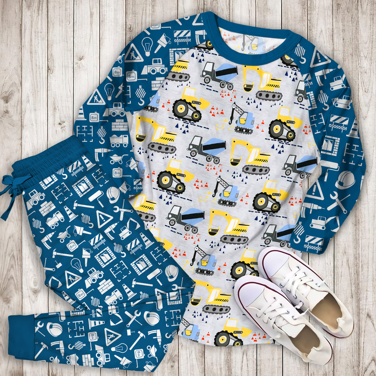 Construction Truck Pajama Set |Sleepwear Pjs Sets | Raglan Shirt Pants Set