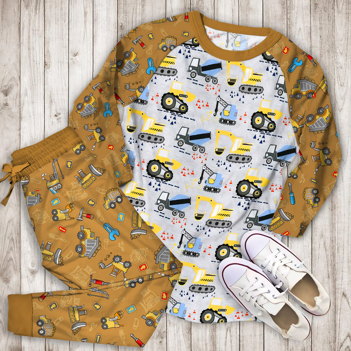 Construction Truck Pajama Set |Sleepwear Pjs Sets | Raglan Shirt Pants Set