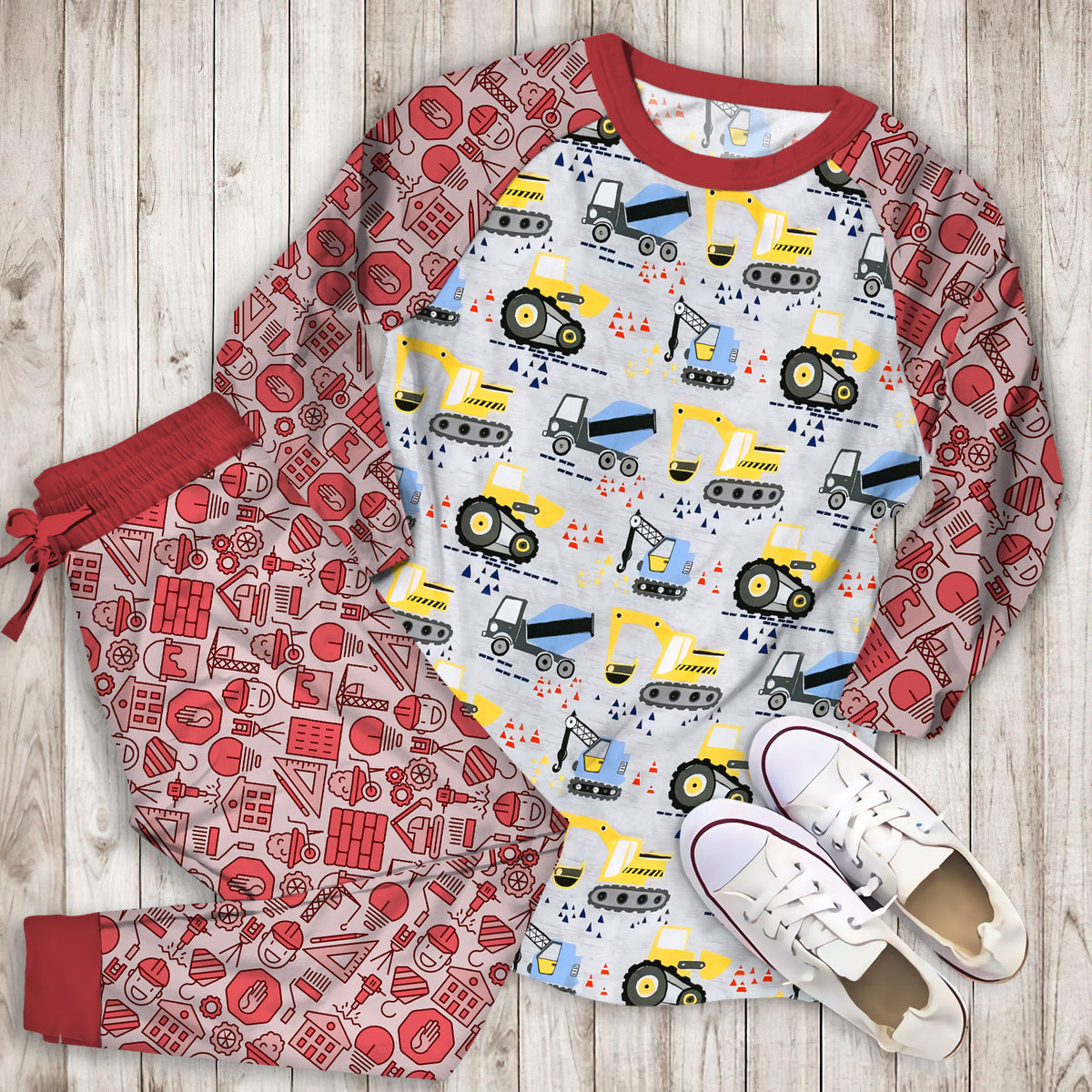 Construction Truck Pajama Set |Sleepwear Pjs Sets | Raglan Shirt Pants Set