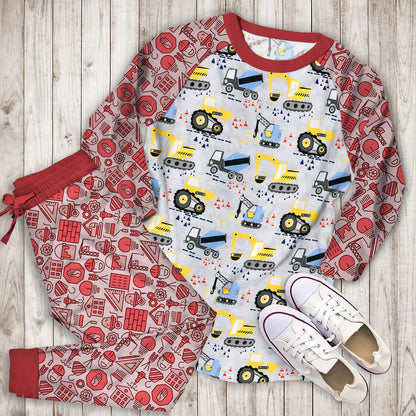 Construction Truck Pajama Set |Sleepwear Pjs Sets | Raglan Shirt Pants Set