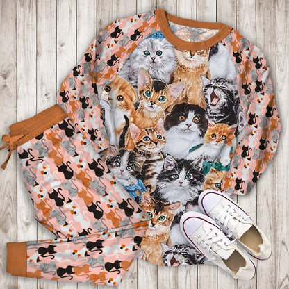 Cat Pajama Set | Pajamas | Cotton Sleepwear Sets | Soft Long Sleeve Pjs | Raglan Shirt and Pants Set