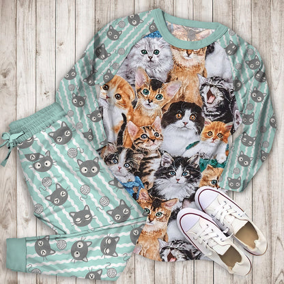 Cat Pajama Set | Pajamas | Cotton Sleepwear Sets | Soft Long Sleeve Pjs | Raglan Shirt and Pants Set