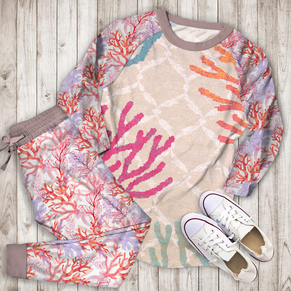 Coral Reef Pajama Set | Pajamas | Cotton Sleepwear Sets | Soft Long Sleeve Pjs | Raglan Shirt and Pants Set