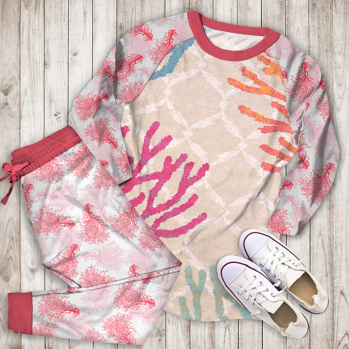 Coral Reef Pajama Set | Pajamas | Cotton Sleepwear Sets | Soft Long Sleeve Pjs | Raglan Shirt and Pants Set