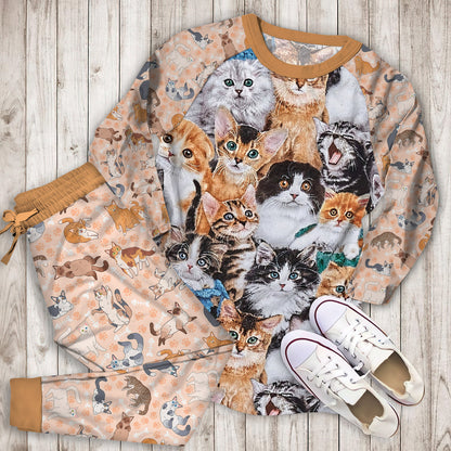 Cat Pajama Set | Pajamas | Cotton Sleepwear Sets | Soft Long Sleeve Pjs | Raglan Shirt and Pants Set