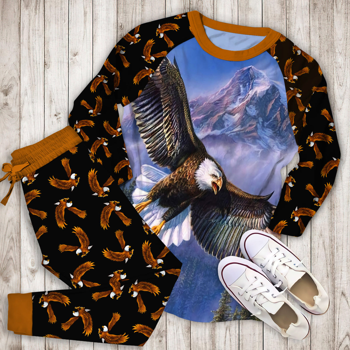 Eagle Pajama Set | Pajamas | Cotton Sleepwear Sets | Soft Long Sleeve Pjs | Raglan Shirt and Pants Set