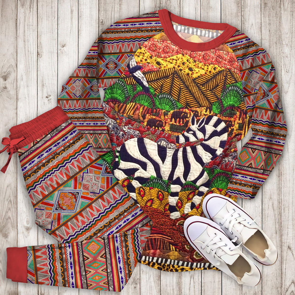 African Pajama Set | Pajamas | Cotton Sleepwear Sets | Soft Long Sleeve Pjs | Raglan Shirt and Pants Set