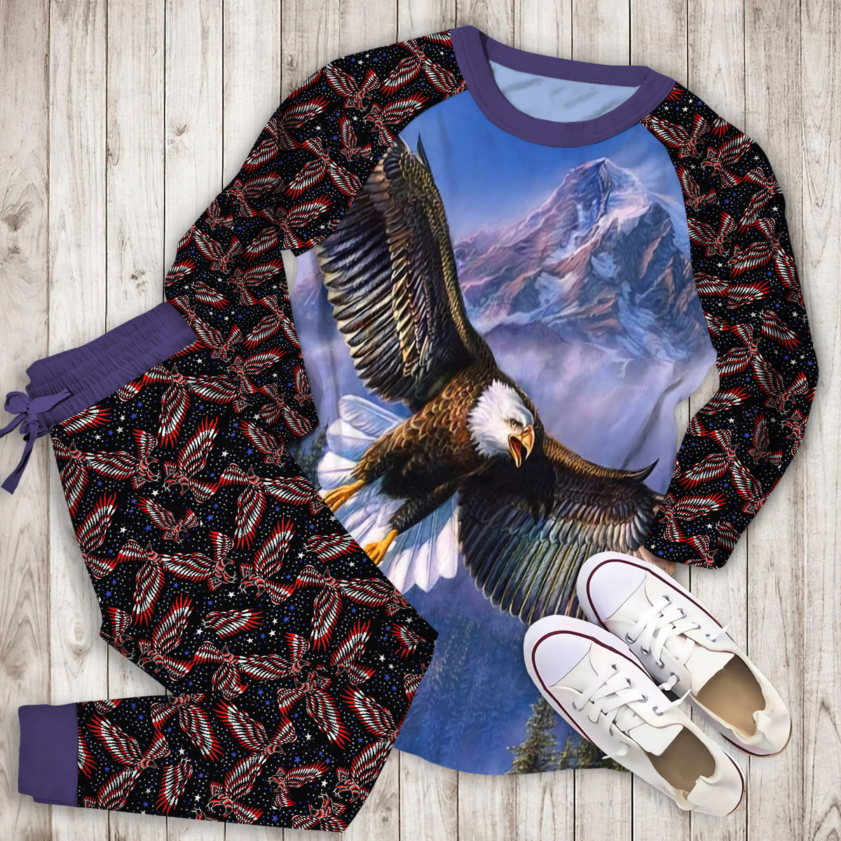 Eagle Pajama Set | Pajamas | Cotton Sleepwear Sets | Soft Long Sleeve Pjs | Raglan Shirt and Pants Set