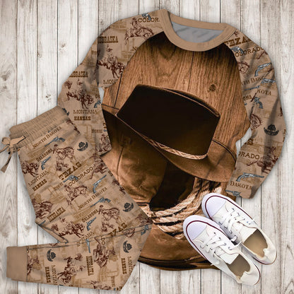Cowboy Pajama Set | Pajamas | Cotton Sleepwear Sets | Soft Long Sleeve Pjs | Raglan Shirt and Pants Set