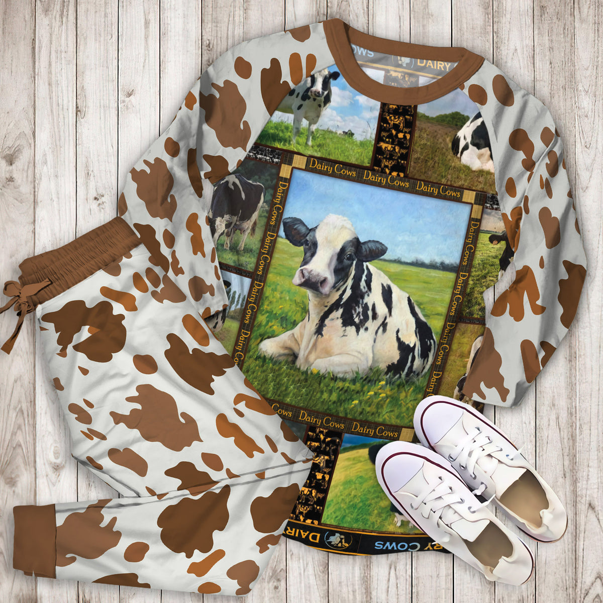 Dairy Cows Pajama Set | Pajamas | Cotton Sleepwear Sets | Soft Long Sleeve Pjs | Raglan Shirt and Pants Set
