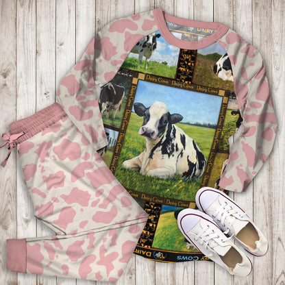 Dairy Cows Pajama Set | Pajamas | Cotton Sleepwear Sets | Soft Long Sleeve Pjs | Raglan Shirt and Pants Set