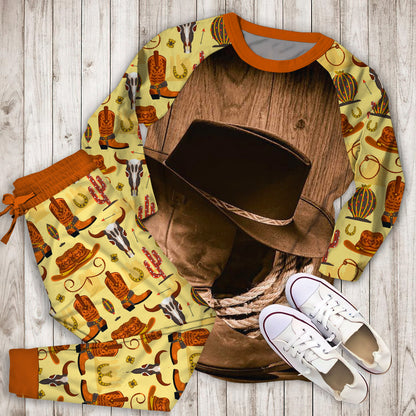 Cowboy Pajama Set | Pajamas | Cotton Sleepwear Sets | Soft Long Sleeve Pjs | Raglan Shirt and Pants Set