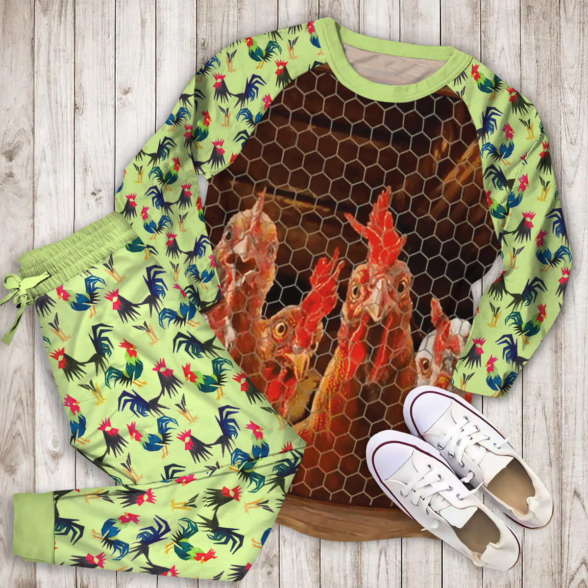 Rooster Family Collection Pajama Set |Sleepwear Pjs Sets | Raglan Shirt Pants Set