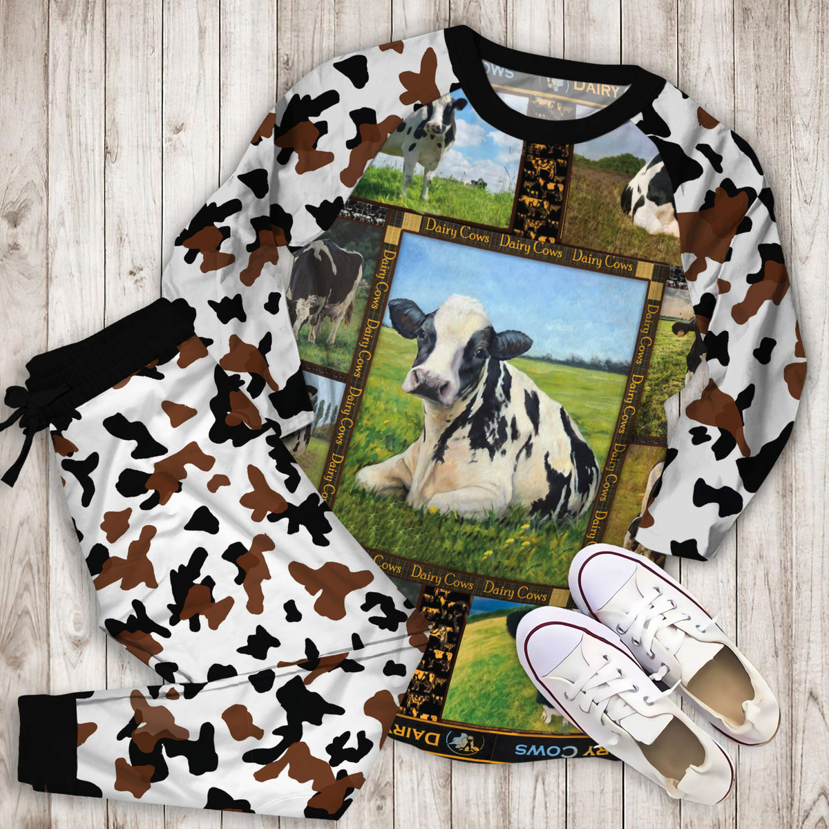Dairy Cows Pajama Set | Pajamas | Cotton Sleepwear Sets | Soft Long Sleeve Pjs | Raglan Shirt and Pants Set