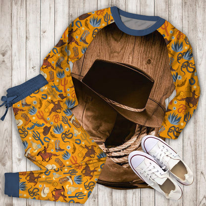 Cowboy Pajama Set | Pajamas | Cotton Sleepwear Sets | Soft Long Sleeve Pjs | Raglan Shirt and Pants Set