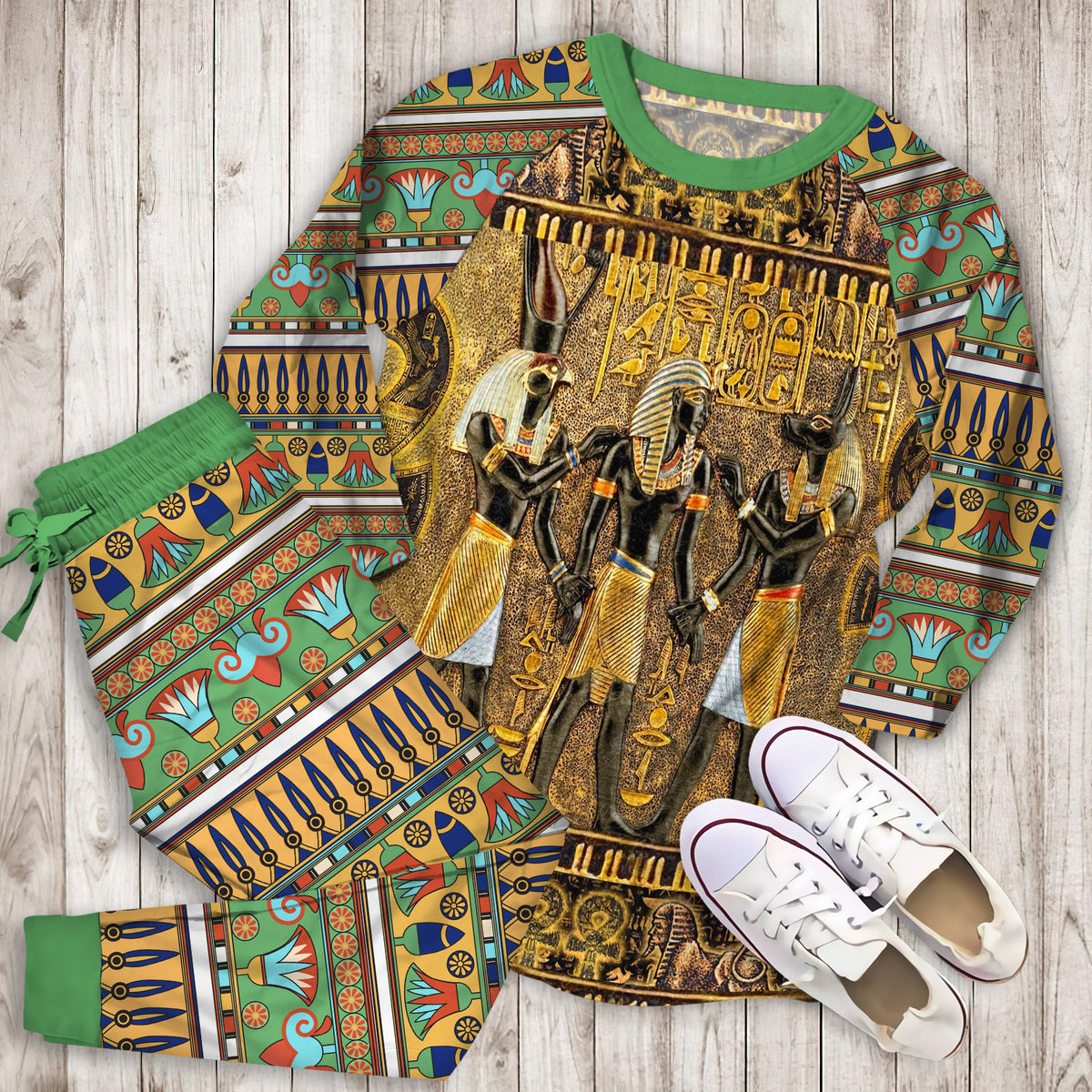 Ancient Egyptian God Pajama Set | Pajamas | Cotton Sleepwear Sets | Soft Long Sleeve Pjs | Raglan Shirt and Pants Set