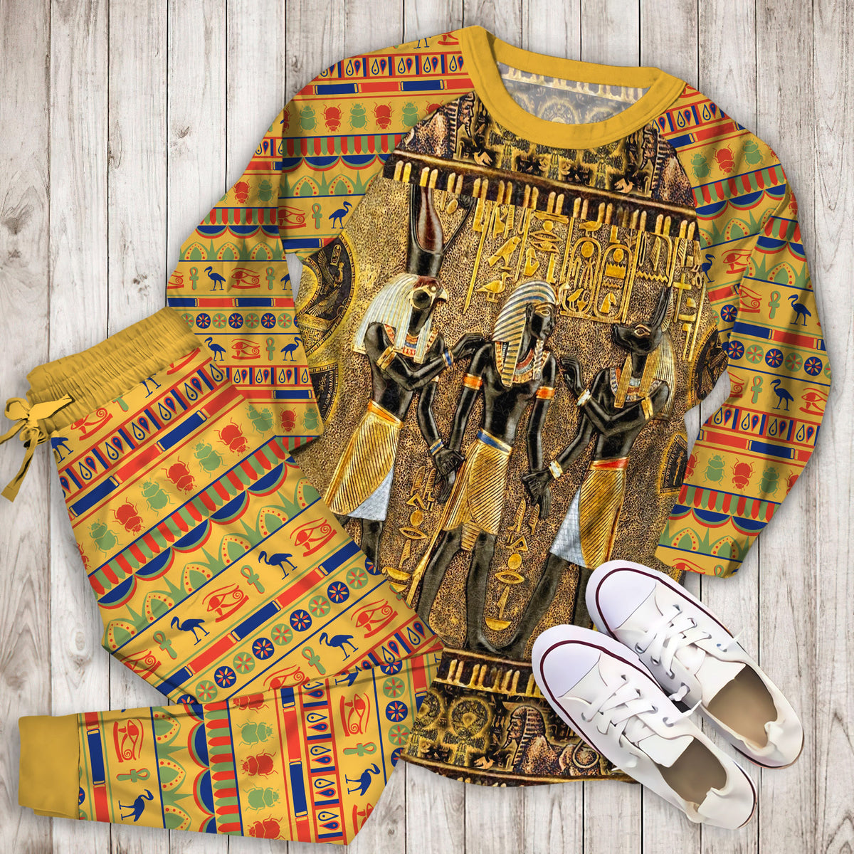 Ancient Egyptian God Pajama Set | Pajamas | Cotton Sleepwear Sets | Soft Long Sleeve Pjs | Raglan Shirt and Pants Set