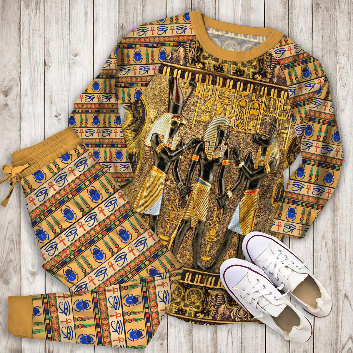 Ancient Egyptian God Pajama Set | Pajamas | Cotton Sleepwear Sets | Soft Long Sleeve Pjs | Raglan Shirt and Pants Set