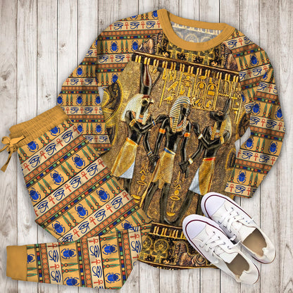 Ancient Egyptian God Pajama Set | Pajamas | Cotton Sleepwear Sets | Soft Long Sleeve Pjs | Raglan Shirt and Pants Set
