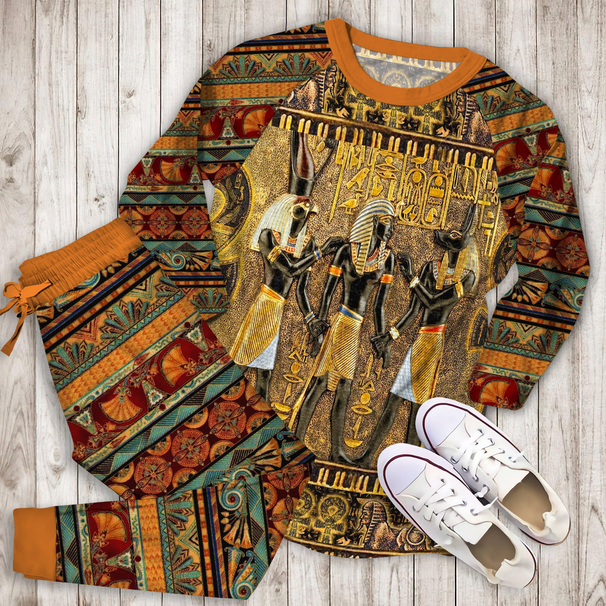 Ancient Egyptian God Pajama Set | Pajamas | Cotton Sleepwear Sets | Soft Long Sleeve Pjs | Raglan Shirt and Pants Set