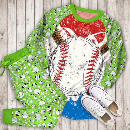Baseball Twin Queen Pajama Set | Pajamas | Cotton Sleepwear Sets | Soft Long Sleeve Pjs | Raglan Shirt and Pants Set
