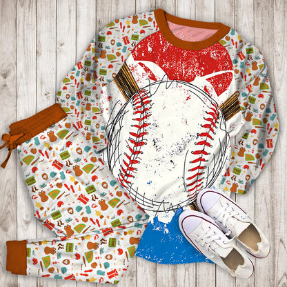 Baseball Twin Queen Pajama Set | Pajamas | Cotton Sleepwear Sets | Soft Long Sleeve Pjs | Raglan Shirt and Pants Set