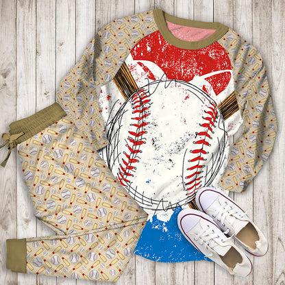 Baseball Twin Queen Pajama Set | Pajamas | Cotton Sleepwear Sets | Soft Long Sleeve Pjs | Raglan Shirt and Pants Set